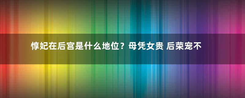 惇妃在后宫是什么地位？母凭女贵 后荣宠不衰
